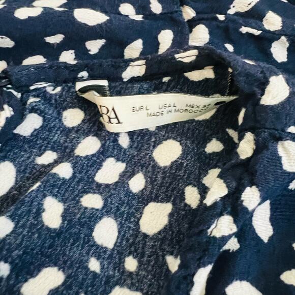 Zara Navy Printed Threw Quarter Sleeve Dress Size L Large - Picture 5 of 8